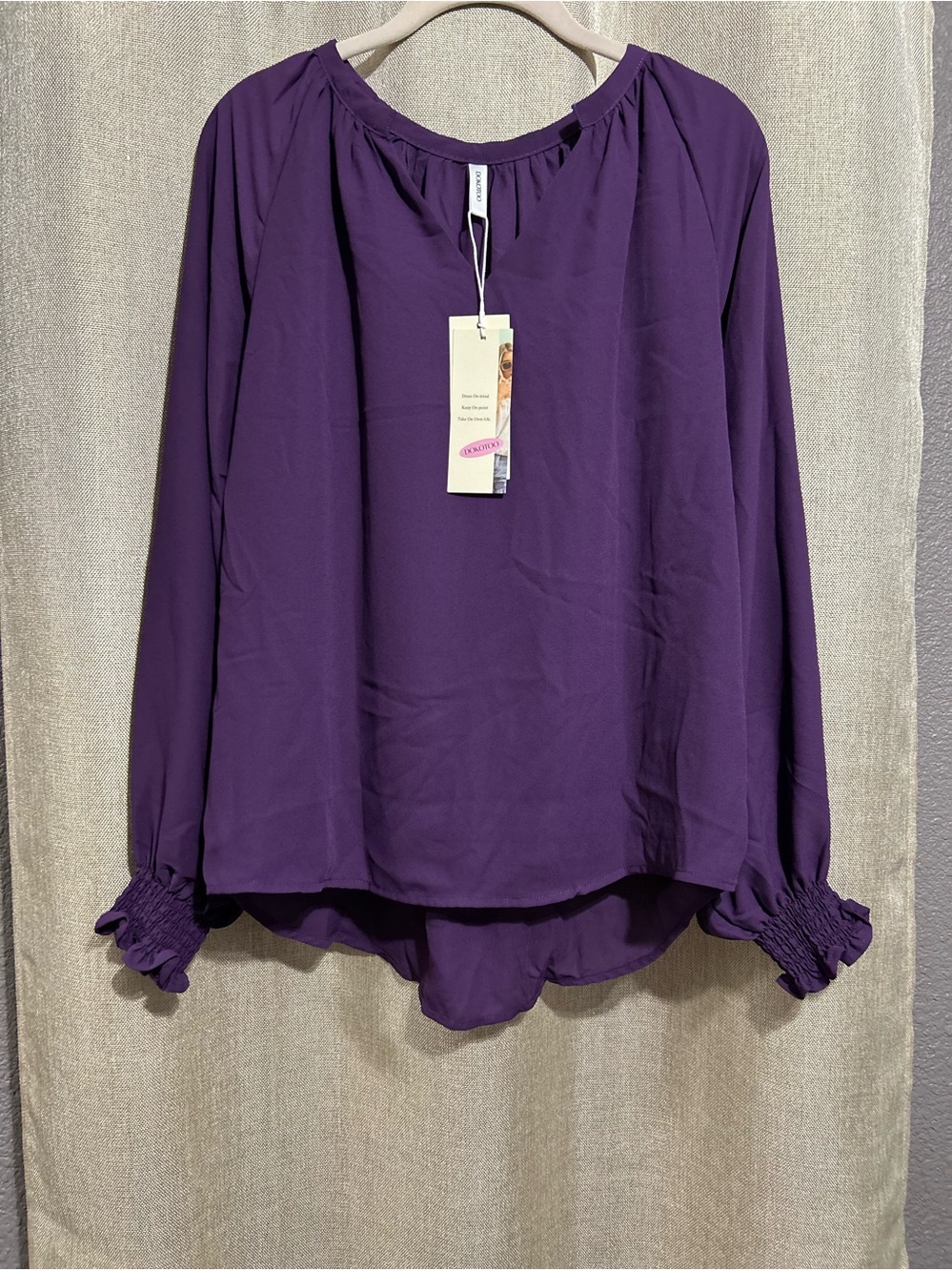 Women's Purple Long-Sleeve Blouse with Smocked Cuffs size Small